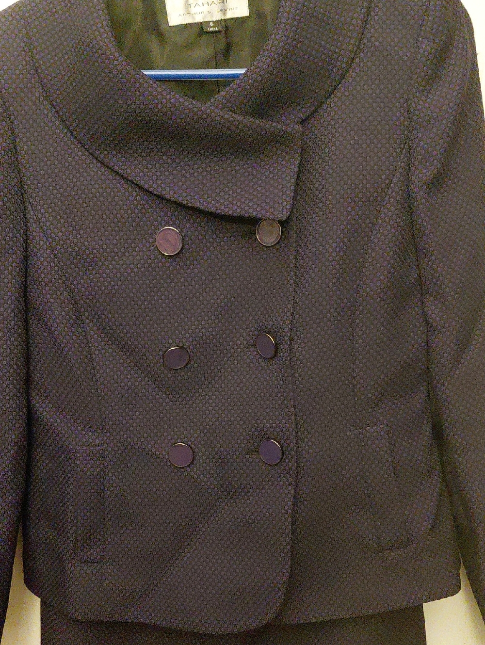 Tahari Arthur S. Levine, Color Plum, Double Breasted Jacket And Skirt Set.